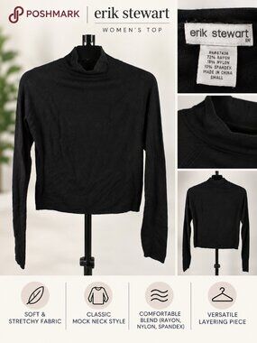 Erik Stewart Black Cropped Mock Neck Knit Sweater - Small